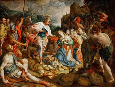 David et Abigail - David and Abigail, de Pourbus, Frans, the Elder (1546-1581). Óleo sobre madeira, ca. 1575. Dimensão : 158x208 cm. Museu de História de Arte, Vienne de Frans I Pourbus