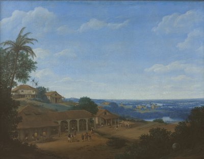 Paisagem no Brasil com plantação de açúcar, 1660. de Frans Jansz. Post