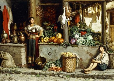 Um mercado de vegetais; Um mercado de vegetais, 1874 de Frans Meerts