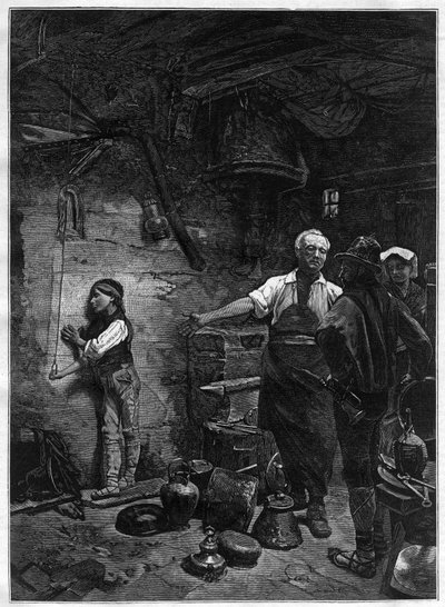 Retrato de Gioachino (Gioacchino) Rossini (1792-1868), compositor italiano na Oficina do Caldeireiro - gravura após a pintura de Franz Meerts (1836-1896) de Frans Meerts