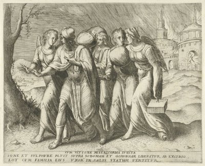 Ló deixa Sodoma Com vingança unida com misericórdia (título no objeto) Geschiedenis van Lot (título da série) de Frans Menton