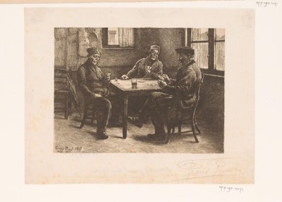 Três homens jogando cartas em um café de Frans Proost (signed by artist)
