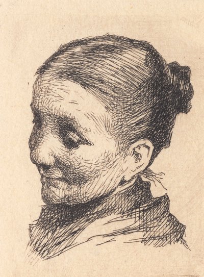 Cabeça de uma mulher idosa, virada para a esquerda, olhando para baixo de Frans Schwartz