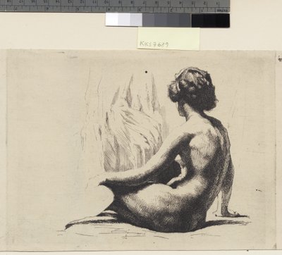 Modelo feminino nu sentado no chão de Frans Schwartz