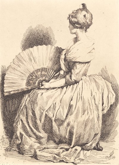 Senhora sentada com ventilador de Frans Schwartz