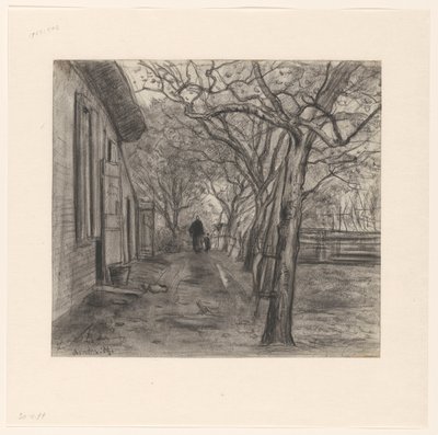 Quintal da quinta com árvores, mulher e criança de Frans Alexander Evert Lodewijk Smissaert