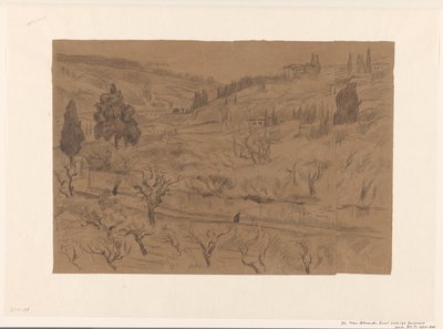 Paisagem montanhosa italiana com casas e árvores de Frans Alexander Evert Lodewijk Smissaert