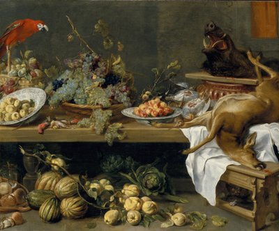 Natureza morta com frutas, legumes e caça morta, 1635 de Frans Snyders or Snijders
