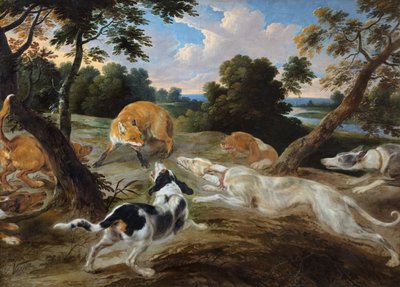 Uma raposa na baía cercada por cães de Frans and Wildens Jan Snyders