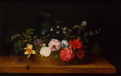 Flores em uma cesta com insetos em uma borda (óleo) de Frans Ykens