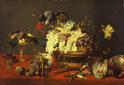 Ainda vida com papagaio cinzento, c.1630 de Frans and workshop Snyders