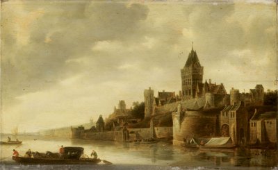Vista do Valkhof em Nijmegen, c.1645-1650 (óleo sobre painel) de Frans de Hulst