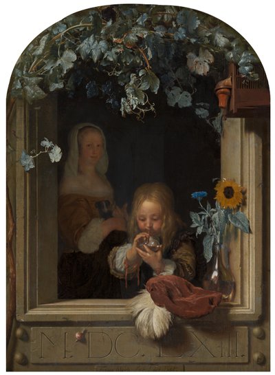 Um menino soprando bolhas, 1663 de Frans van Mieris