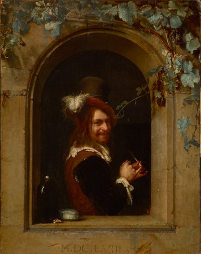 Homme avec une pipe a une fentre - Homem com tubo numa janela, por Mieris, Frans van Mieris de Oudere ou l