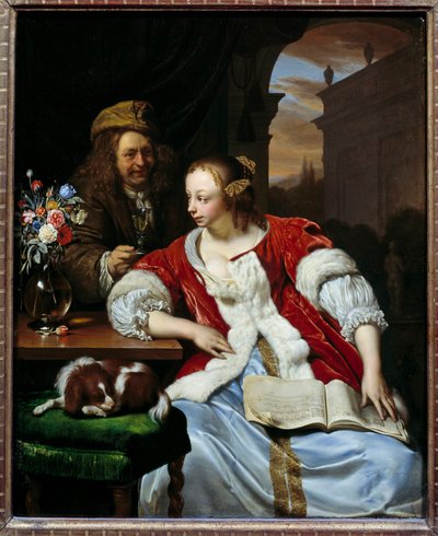A canção interrompida Retratos do artista e de sua esposa. Pintura de Franz van Mieris dit le Vieux (1635-1681) de Frans van Mieris