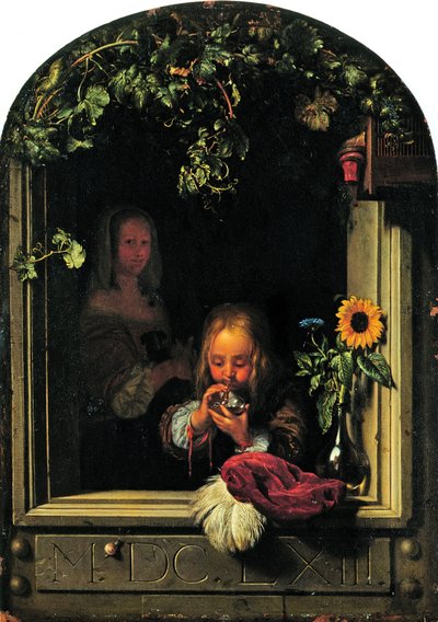 Rapaz a soprar bolhas de Frans van Mieris the Elder