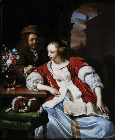 A canção interrompida: retrato do artista e sua esposa, 1671. de Frans van Mieris the Elder
