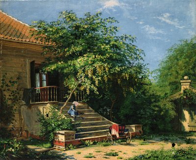 Escada de jardim por lagoa Blege (óleo na tela) de Frants Diderik Boe