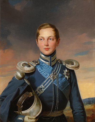 Retrato do Tsesarevitch Alexander Nikolaevich com o uniforme do regimento cossaco Atamansky (óleo sobre tela) de Franz (after) Krüger