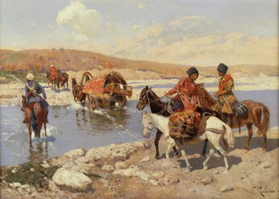 Atravessar o rio (óleo sobre tela) de Franz Alekseevich Roubaud