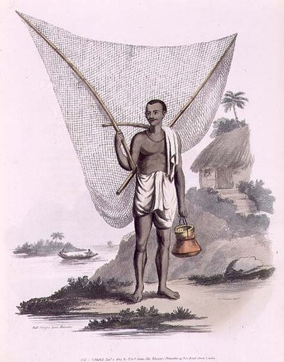 Um Pescador Indiano, gravado por Thomas Vivares (c.1735-90) pub. por Edward Orme de Franz Balthazar (after) Solvyns