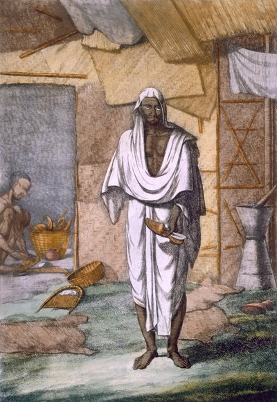 Um sapateiro, de "Os Hindus ou a descrição de seus costumes e cerimônias", pub. 1808-12 (gravura colorida) de Franz Balthazar Solvyns