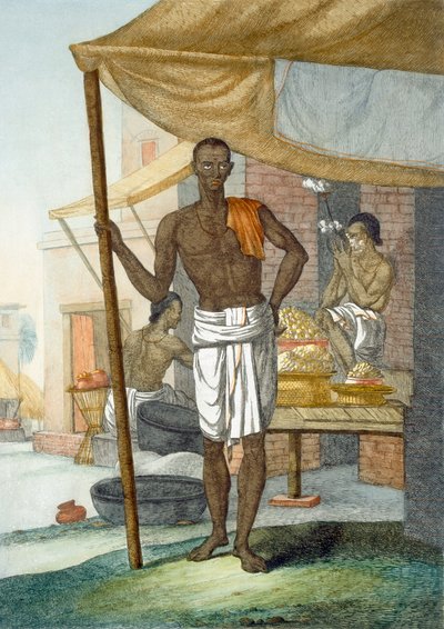 Lojistas: um confeiteiro, de "Os Hindus, ou a descrição de suas maneiras, trajes e cerimônias", c.1808-12 (gravura colorida) de Franz Balthazar Solvyns