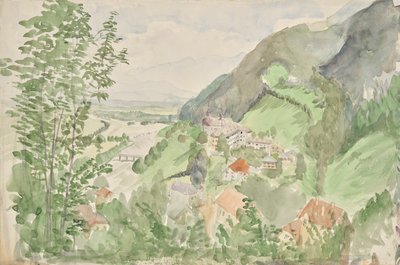 Paisagem fluvial nas montanhas com castelo de Franz Barwig d. Ä.