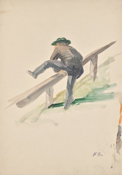 Homem a subir por cima de um corrimão de Franz Barwig d. Ä.
