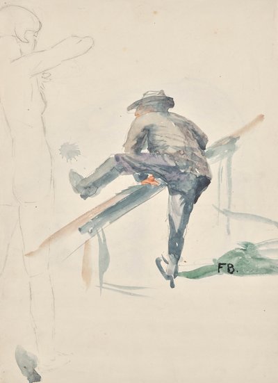 Homem a subir por cima de uma grade e contorno de uma rapariga nua de Franz Barwig d. Ä.