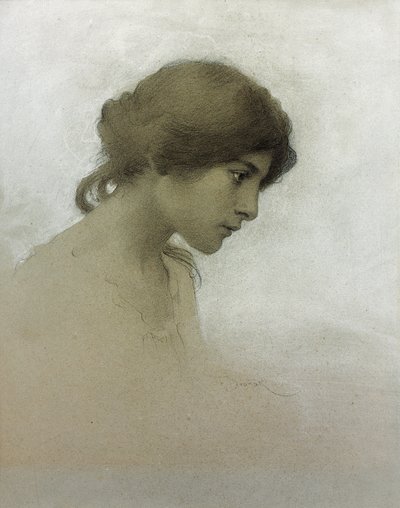 Cabeça de uma menina (lápis e giz no papel) de Franz Dvorak