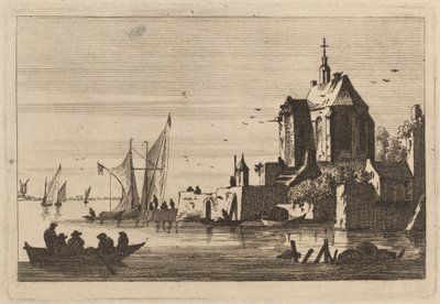 Igreja em uma enseada com barco a remo em primeiro plano de Franz Edmund Weirotter