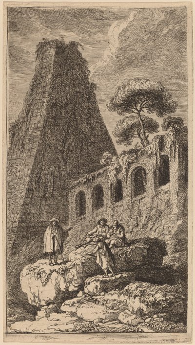 A Pirâmide de Sesto perto das Portas de São Paulo em Roma de Franz Edmund Weirotter