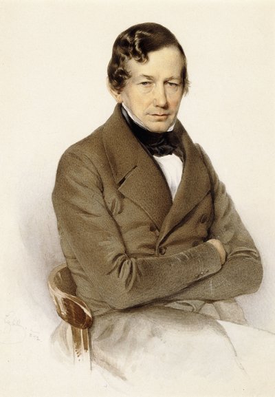 Retrato de Anton Diabelli, sentado meio comprimento, 1842 de Franz Eybl