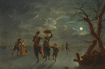 Patinação no gelo ao luar (óleo em cobre) de Franz Ferg