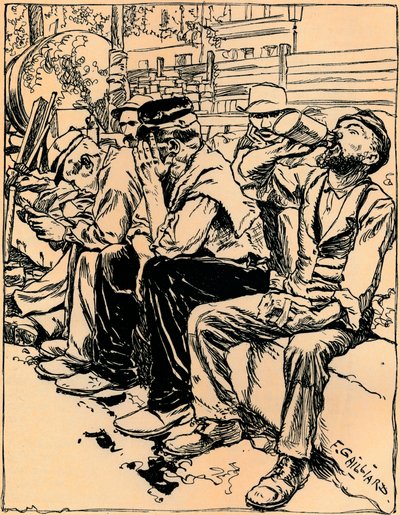 Trabalhadores no jantar, c1900 de Franz Gailliard