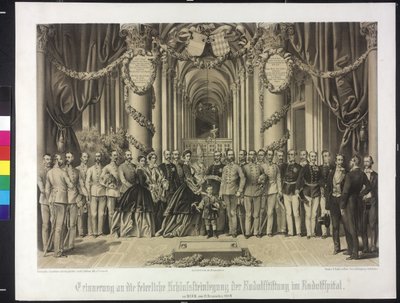 Recordação da cerimónia de colocação da lápide da fundação Rudolf no Rudolfspital 1864 (litografia) de Franz Gerasch