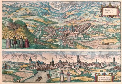 Brixen (Bressanone), Itália e Lauingen, Donau, Alemanha (gravura de Franz Hogenberg