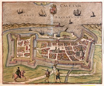 Calais, França: o portão, fortaleza e chave da França, ficou sob o poder do Rei Filipe espanhol em 1597 (gravura de Franz Hogenberg