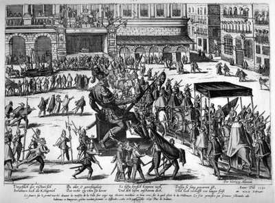 Entrada de Hercule François da França, duque de Alençon (1554-84) em Antuérpia, 19 de fevereiro de 1582 de Franz Hogenberg