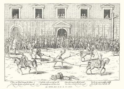 Execução de Jean de Poltrot pelo assassinato de Francisco, duque de Guise, Paris, 1563 de Franz Hogenberg
