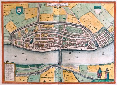 Kampen e o rio IJssel ou Yssel, Holanda (gravura de Franz Hogenberg