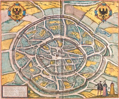 Mapa de Aachen (Aquisgranum), Alemanha (gravura de Franz Hogenberg