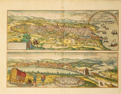 Mapa de Barcelona e Ecija de Civitates Orbis Terrarum, de Georg Braun de Franz Hogenberg
