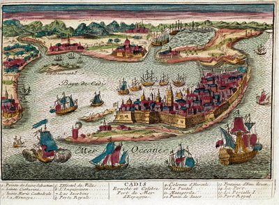 Mapa de Cádis - Espanha (gravura de Franz Hogenberg