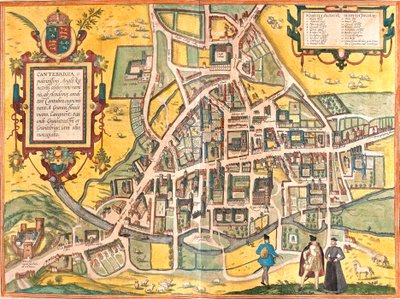 Mapa de Cambridge (Cantebrigia), Inglaterra (gravura de Franz Hogenberg