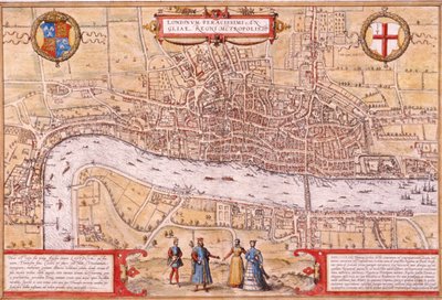 Mapa da cidade de Londres, Southwark e parte de Westminster, 1572 de Franz Hogenberg