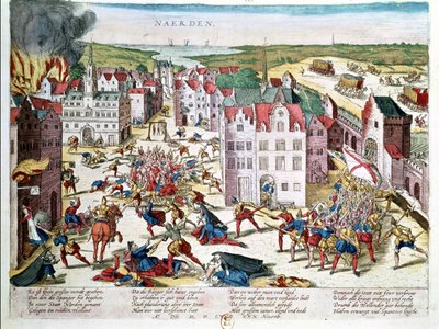 Massacre em Flandres durante o governo de Fernando Álvarez de Toledo (1508-82) Duque de Alba, 30 de novembro de 1572 de Franz Hogenberg