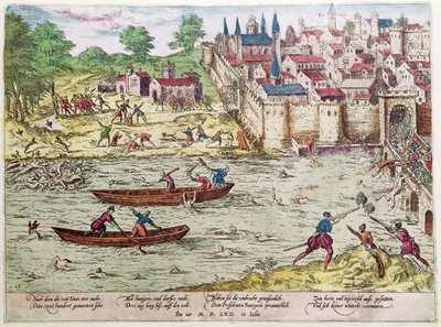 Massacre de Tours, em julho de 1562 (gravura a cores) de Franz Hogenberg
