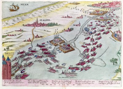 Combate naval ao largo da costa de Haia Naval entre os mendigos do mar e aos espanhóis em 1573 (gravura colorida) de Franz Hogenberg